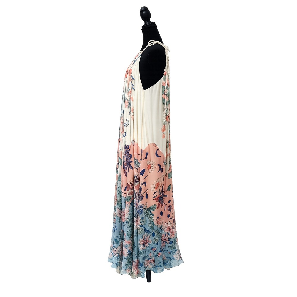 Farm Rio Delhi Boho Floral Halter Maxi Dress Large Flowy NWT Tropical Resortwear - Picture 3 of 6